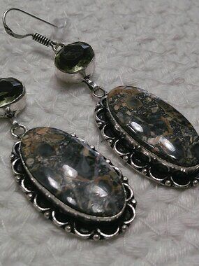 Gorgeous MALIGANO JASPER & GREEN AMETHYST Handmade Sterling 925 Earrings #634E